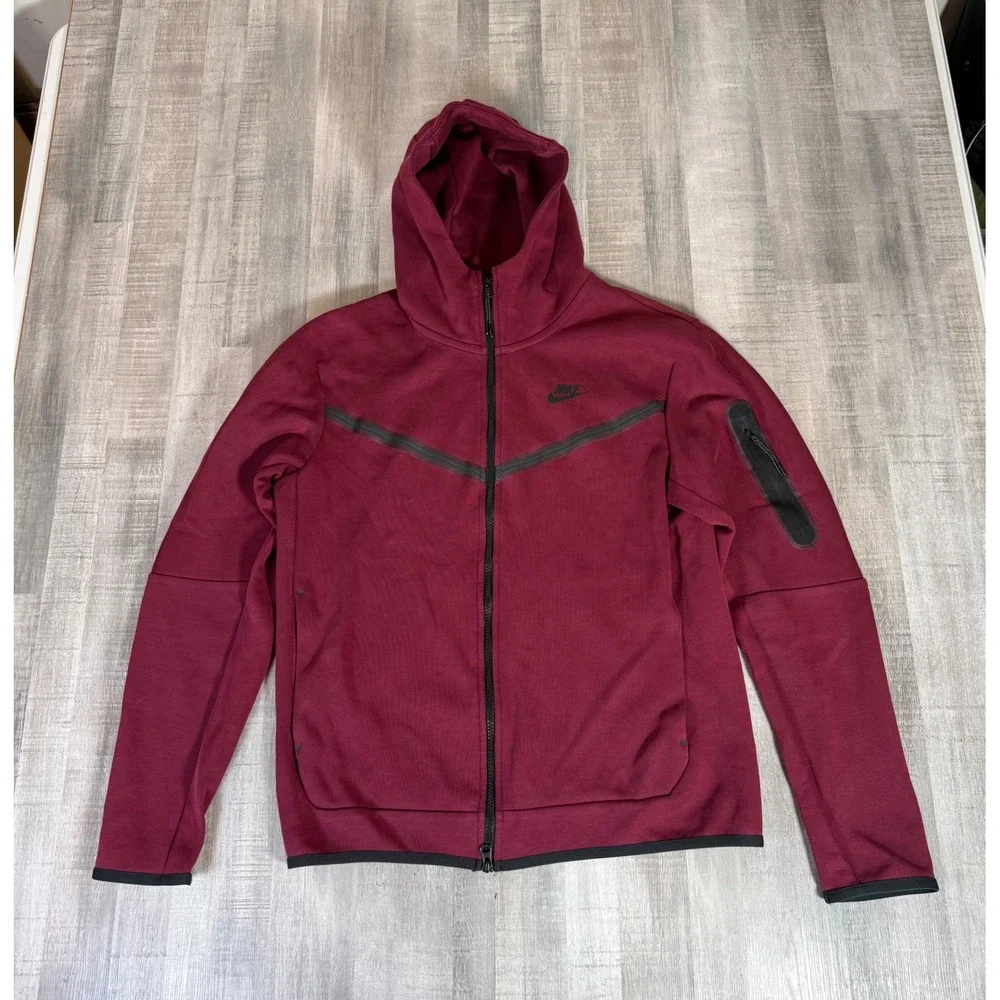 Nike Tech Fleece Full Zip Hoodie Jacket Burgundy Maroon CU4489-638 Mens Medium